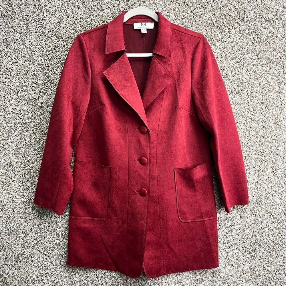 Magaschoni Jacket Women’s Medium Red Button Front Faux‎ Suede